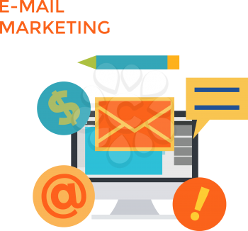 Flat Design E-Mail Marketing. Vector illustration
