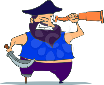 Cartoon one-legged Pirate with Spyglass. Vector illustration