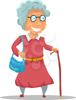 Cartoon Old Lady Character isolated on white background. Vector illustration