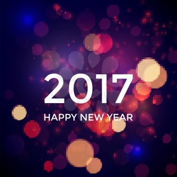 Happy new year 2017 in bokeh and lens flare pattern. Vector illustration