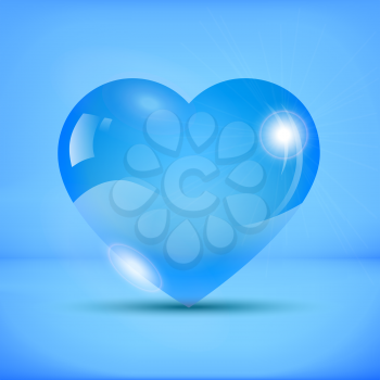 Blue liquid iced heart with reflection and blue background