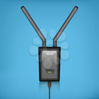 Black plastic WI-FI Router with blue background