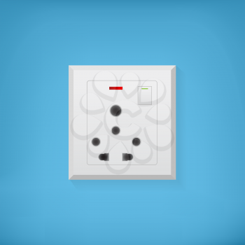 White electric socket on a blue background