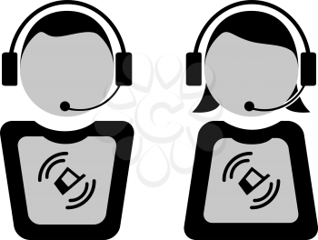 Customers support vector illustration. man and woman with microphone