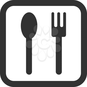 Black spoon and fork icon on a white background