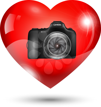 Fully red vector Heart with photo camera inside