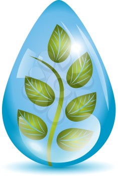 Plant in a water drop sphere icon 