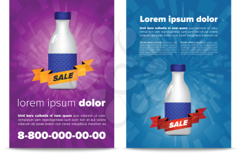 Sale flayer template with bottle. Milk coctails