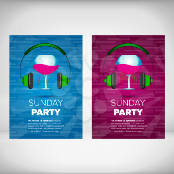 Sunday party leaflet with wine glass on an abstract color backgrounds