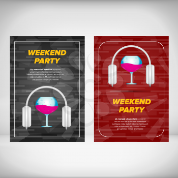 Weekend party leaflet with wine glass on an abstract color backgrounds