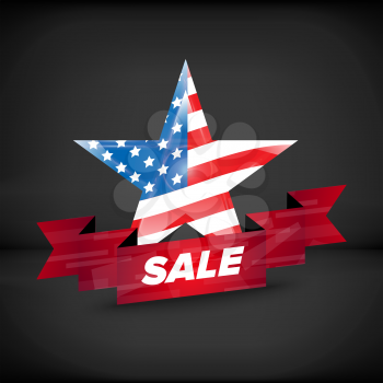 USA flag in a star with sale ribbon
