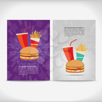 Fast food leaflet design with burger and beverage and fries