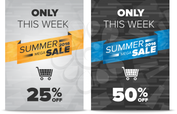 Summer sale discount flyer templates with sample text and shopping cart icon