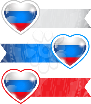 Hearts with flags and ribbons set with Russian flag