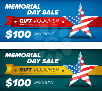Blue and slate gray Gift voucher template with decorative elements, Memorial day sale