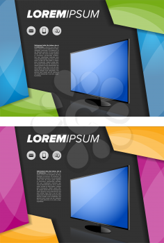 Flayer template with LED TV on abstract background