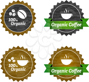 Organic coffee icons with cup and beans 