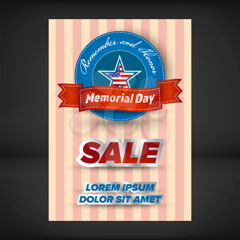 Design of the flyer of Memorial Day sale. American Memorial Day sale celebration poster, vector illustration