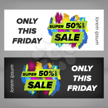 Super sale banner design with colored sale tag