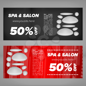 Cards for SPA salon with stones on a black and red background
