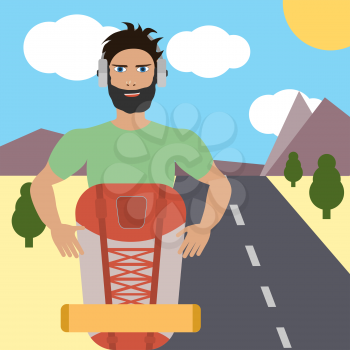 A vector illustration of a man traveling and hiking