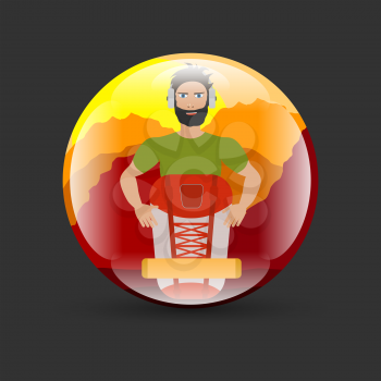 man traveling and hiking badge in circle with shadow