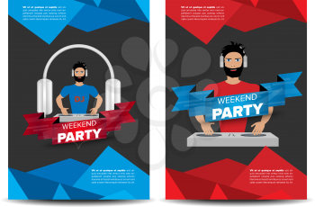 Dance Party Announcement Leaflet with abstract background and headphones