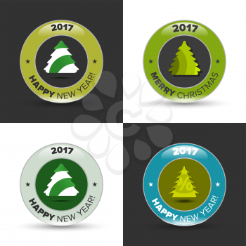 Vector christmas tree badges on white and black