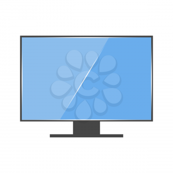 Black plasma TV with light blue screen and reflection
