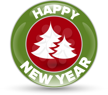 Happy New Year badge with tree on red circle