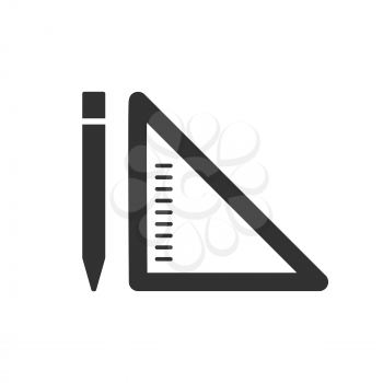 Pencil and ruler linear flat icon on white background