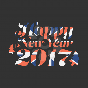 Happy New Year 2017 with UK flag background