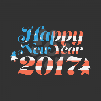 Happy New Year 2017 with USA flag background