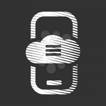 Engraved Mobile Cloud Storage Service Icon on black background