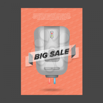 Big Sale banner electronic theme with water heater and blue background