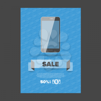 Big Sale banner electronic theme with water mobile phone and blue background
