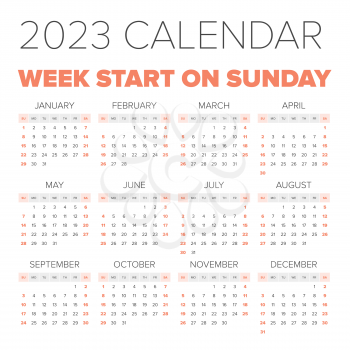 Simple 2023 year calendar, week starts on Monday