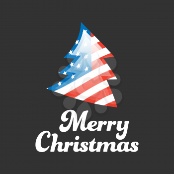 Merry Christmas banner with USA flag on black background