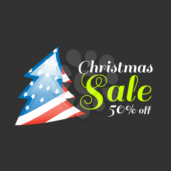 Christmas sale banner with USA flag on black background