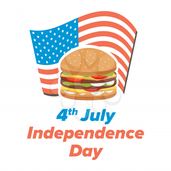 USA Independence Day fast food banner with American flag and burger