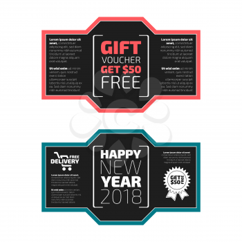 Gift voucher design set on a black background