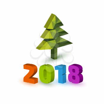 New Year 2018 low poly banner with christmas tree