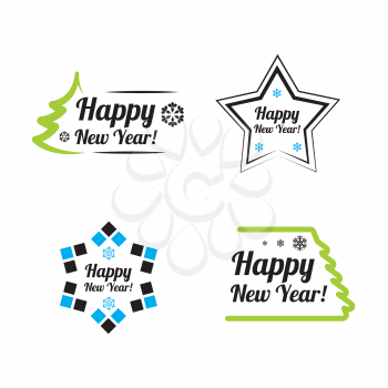 Colored Happy New year badges or signs on white background
