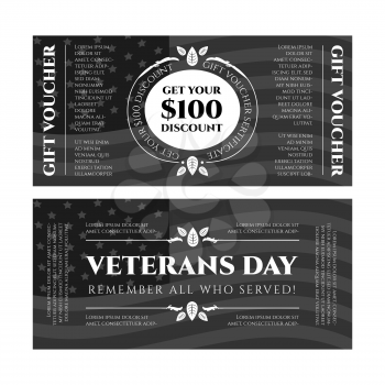 Gift voucher Veterans day vintage design on a black background