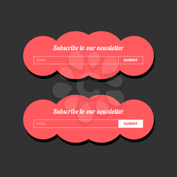 Subscribe to our newsletter form set in red cloud shapes