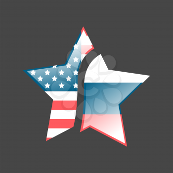 Broken Star with USA and Russia flags. New Cold War illustration