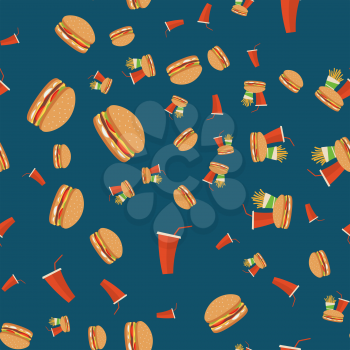 Fast food seamless pattern on a dark blue background