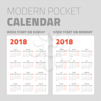 Modern pocket calendar on white background design set 2018