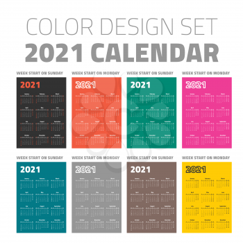 pocket calendar set 2021 on different color backgrounds