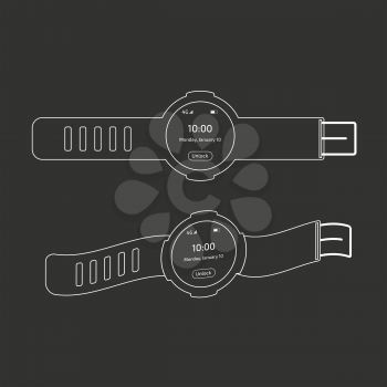 Outlined digital watches on a black background
